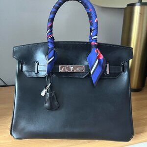 Wirkin Designer Inspired Black Box Leather 30 CM Bag
